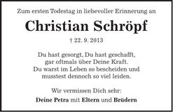 Traueranzeige Christian Schröpf