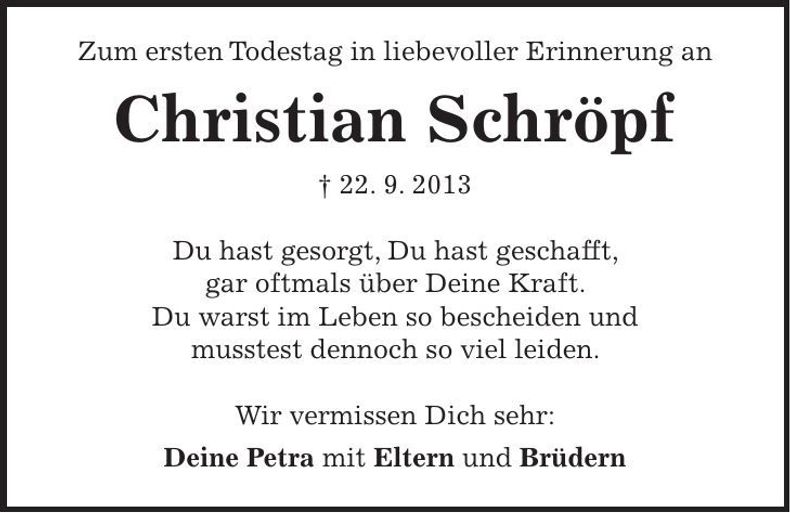 Traueranzeige Christian Schröpf
