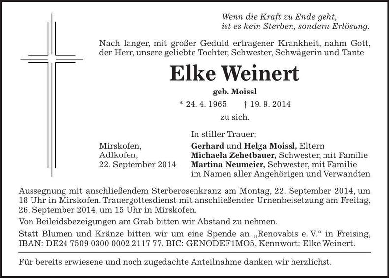 Traueranzeige Elke Weinert