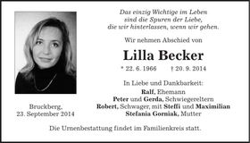 Traueranzeige Lilla Becker