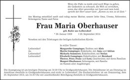 Traueranzeige Maria Oberhauser