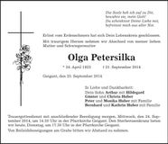 Traueranzeige Olga Petersilka