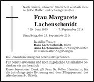 Traueranzeige Margarete Lachenschmidt