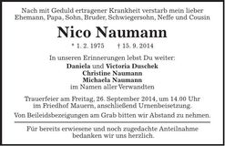 Traueranzeige Nico Naumann