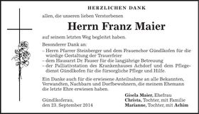 Traueranzeige Franz Maier