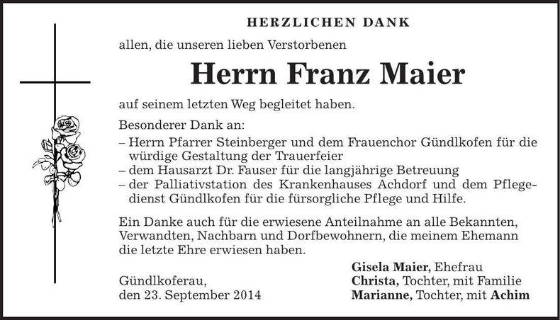 Traueranzeige Franz Maier