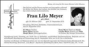 Traueranzeige Lilo Meyer