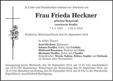Traueranzeige Frieda Heckner
