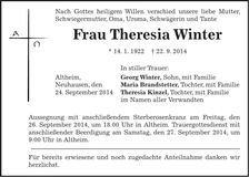 Traueranzeige Theresia Winter