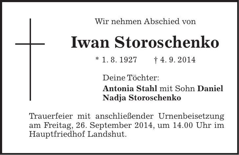 Traueranzeige Iwan Storoschenko