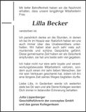 Traueranzeige Lilla Becker