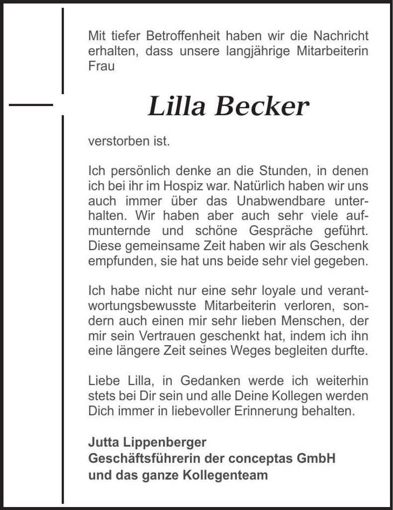 Traueranzeige Lilla Becker