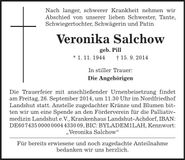 Traueranzeige Veronika Salchow