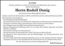 Traueranzeige Rudolf Donig
