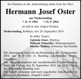 Traueranzeige Hermann Josef Oster