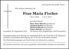 Traueranzeige Maria Fischer