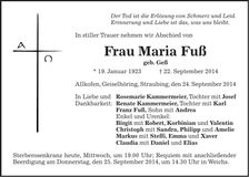 Traueranzeige Maria Fuß
