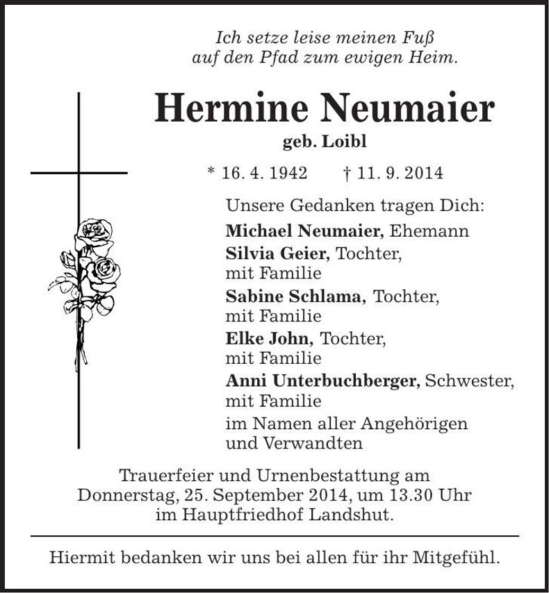 Traueranzeige Hermine Neumaier