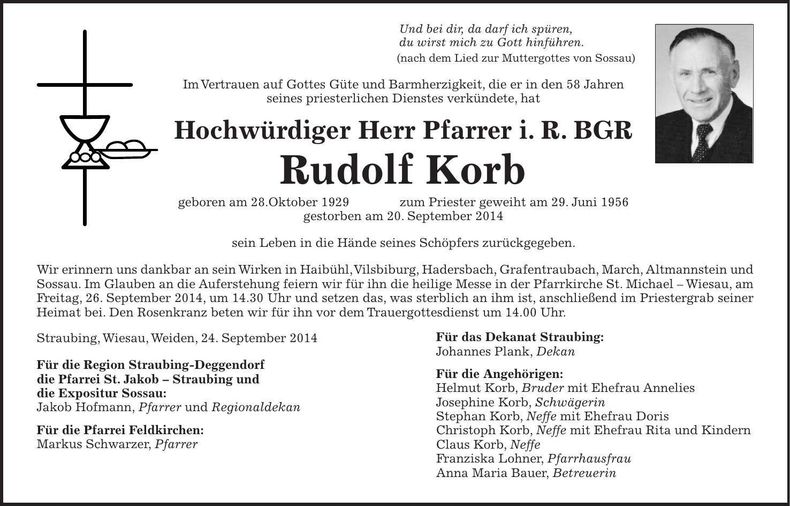 Traueranzeige Rudolf Korb