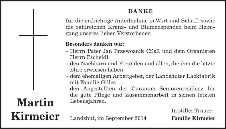 Traueranzeige Martin Kirmeier