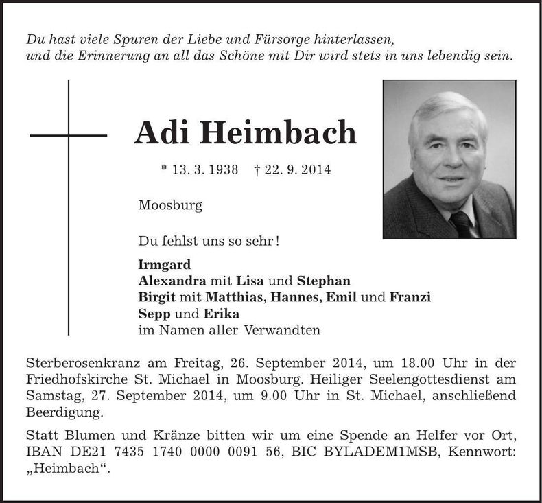 Traueranzeige Adi Heimbach