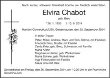 Traueranzeige Elvira Chabot