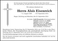 Traueranzeige Alois Eisenreich