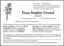 Traueranzeige Sophie Gratzl