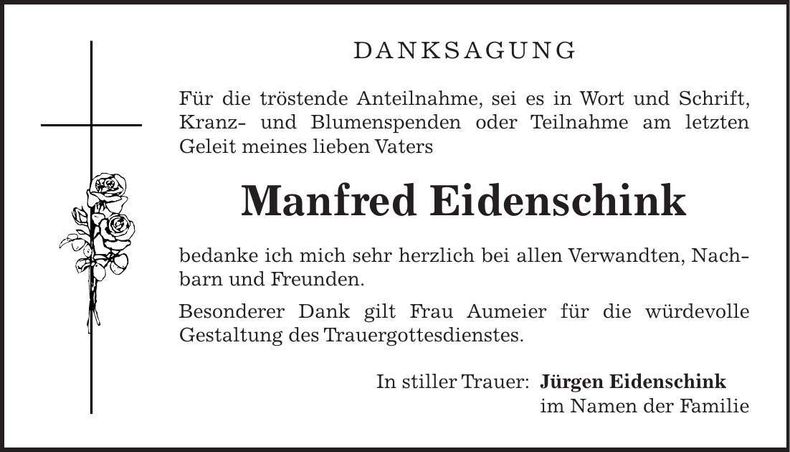 Traueranzeige Manfred Eidenschink