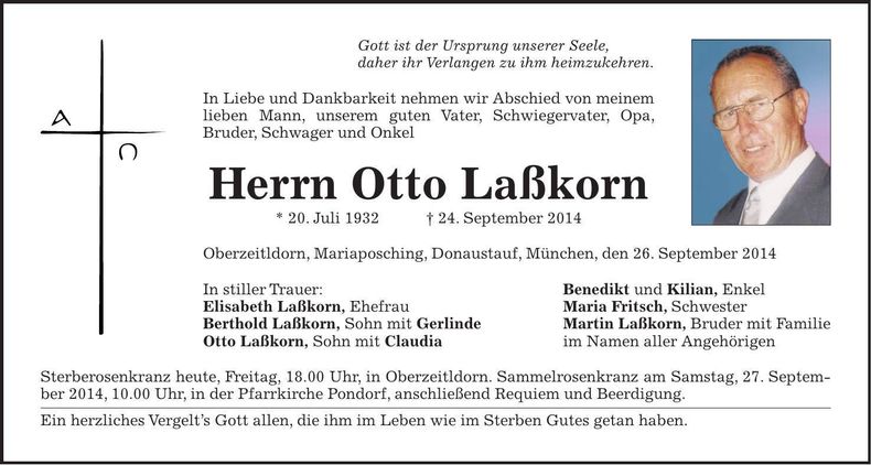 Traueranzeige Otto Laßkorn