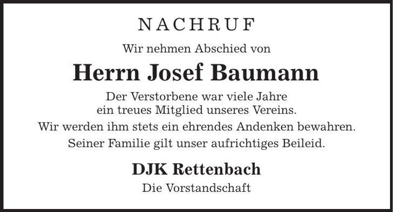 Traueranzeige Josef Baumann
