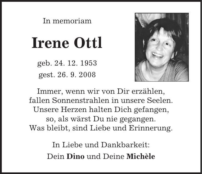 Traueranzeige Irene Ottl