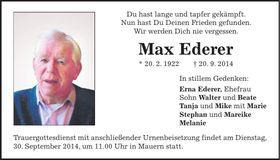Traueranzeige Max Ederer