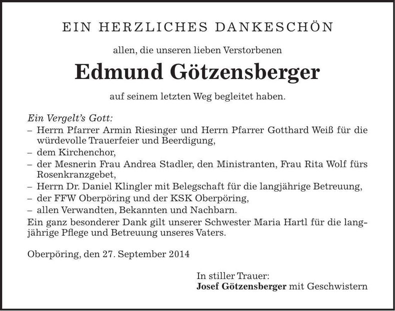Traueranzeige Edmund Götzensberger