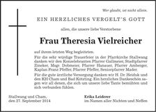 Traueranzeige Theresia Vielreicher