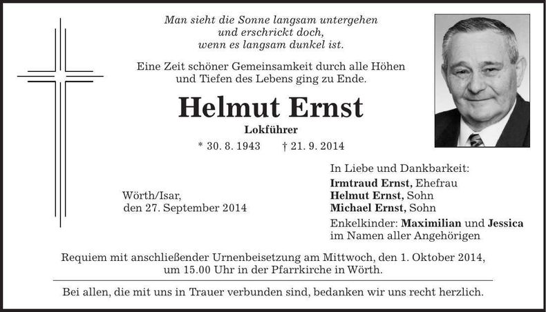 Traueranzeige Helmut Ernst
