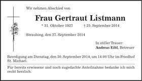 Traueranzeige Gertraut Listmann