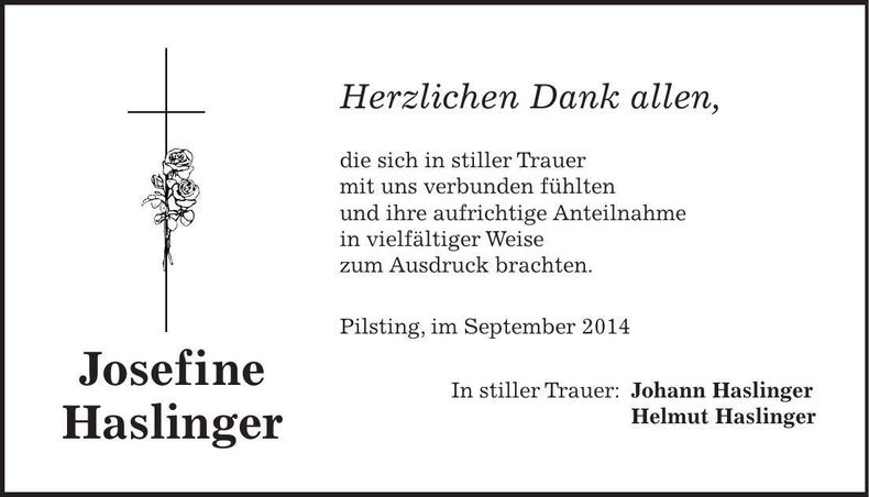 Traueranzeige Josefine Haslinger