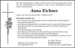 Traueranzeige Anna Eichner