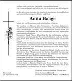 Traueranzeige Anita Haage