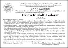 Traueranzeige Rudolf Lederer