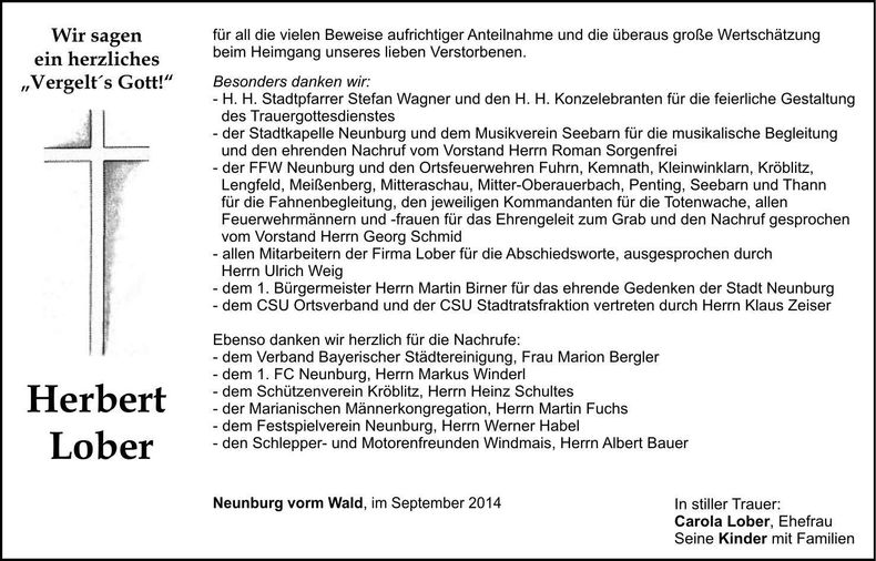Traueranzeige Herbert Lober