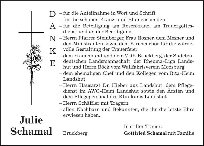 Traueranzeige Julie Schamal