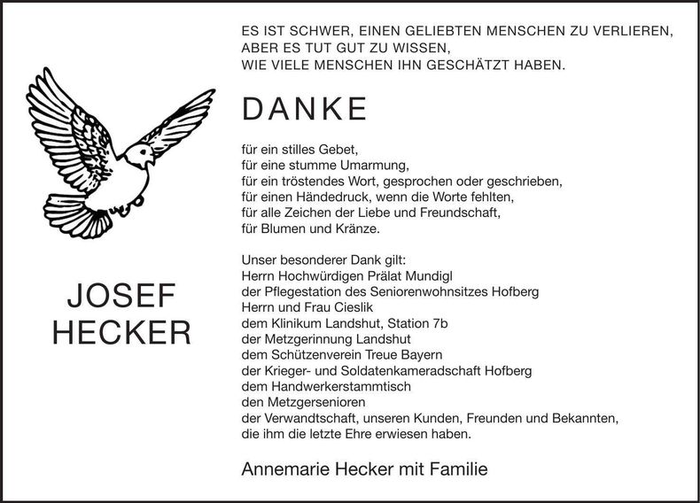 Traueranzeige Josef Hecker