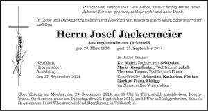 Traueranzeige Josef Jackermeier