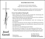 Traueranzeige Josef Gerstl