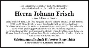 Traueranzeige Hans Frisch