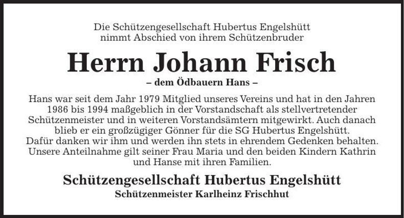 Traueranzeige Hans Frisch