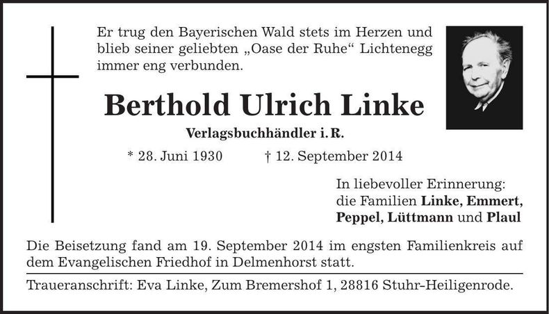 Traueranzeige Berthold Ulrich Linke