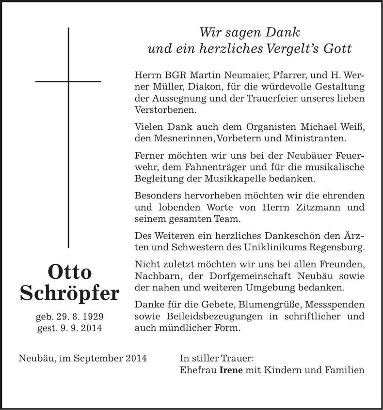Traueranzeige Otto Schröpfer